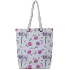 Flowers In One Line Full Print Rope Handle Tote (small) by SychEva