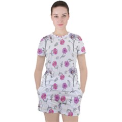 Flowers In One Line Women s Tee and Shorts Set