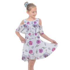 Flowers In One Line Kids  Shoulder Cutout Chiffon Dress by SychEva