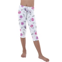 Flowers In One Line Kids  Lightweight Velour Capri Leggings  by SychEva