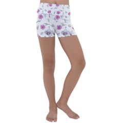 Flowers In One Line Kids  Lightweight Velour Yoga Shorts