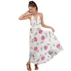 Flowers In One Line Backless Maxi Beach Dress