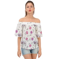 Flowers In One Line Off Shoulder Short Sleeve Top