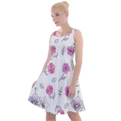 Flowers In One Line Knee Length Skater Dress