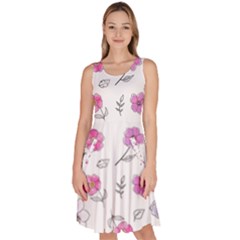 Flowers In One Line Knee Length Skater Dress With Pockets