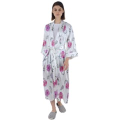 Flowers In One Line Maxi Satin Kimono by SychEva