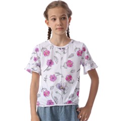 Flowers In One Line Kids  Cuff Sleeve Scrunch Bottom Tee