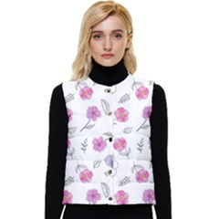 Flowers In One Line Women s Button Up Puffer Vest