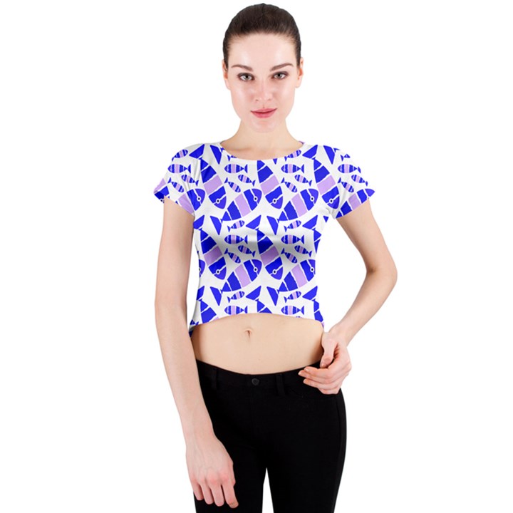 Fish-patern-color Crew Neck Crop Top