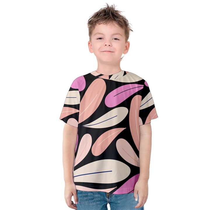 Pattern Feuilles Rose Peche Jaune Kids  Cotton Tee