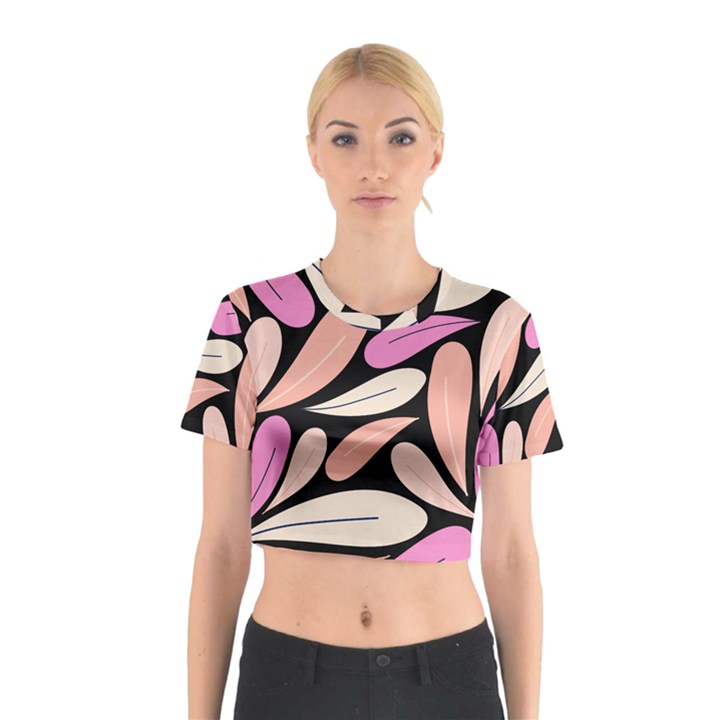 Pattern Feuilles Rose Peche Jaune Cotton Crop Top