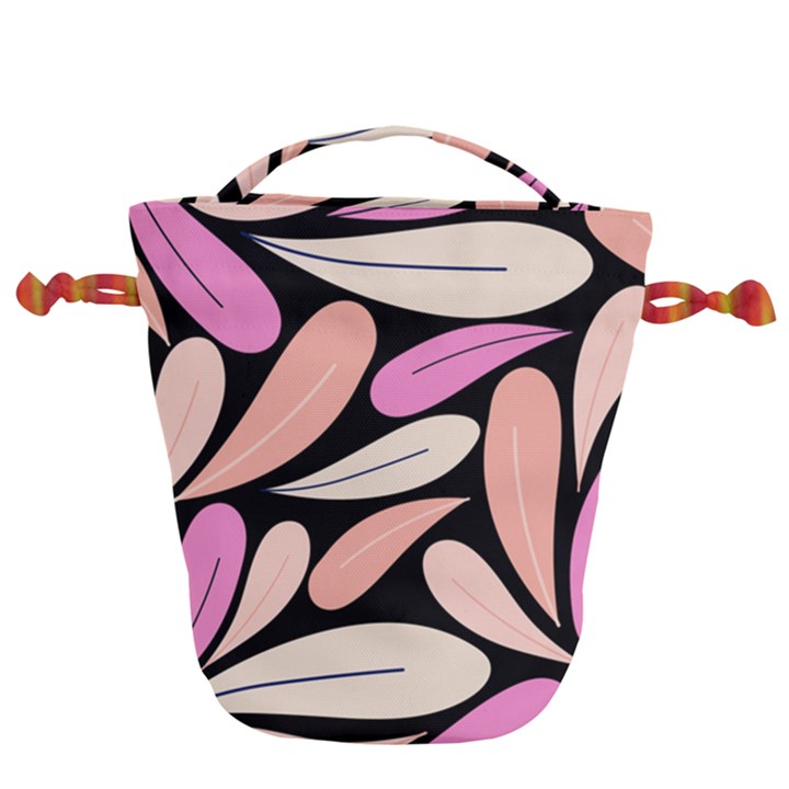 Pattern Feuilles Rose Peche Jaune Drawstring Bucket Bag