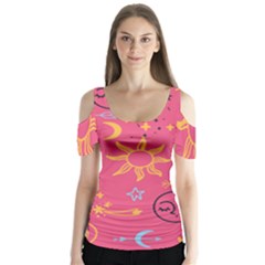 Pattern Mystic Color Butterfly Sleeve Cutout Tee 