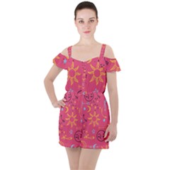 Pattern Mystic Color Ruffle Cut Out Chiffon Playsuit