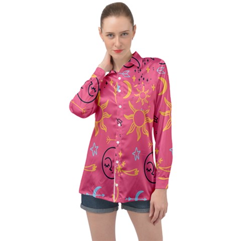 Pattern Mystic Color Long Sleeve Satin Shirt by alllovelyideas