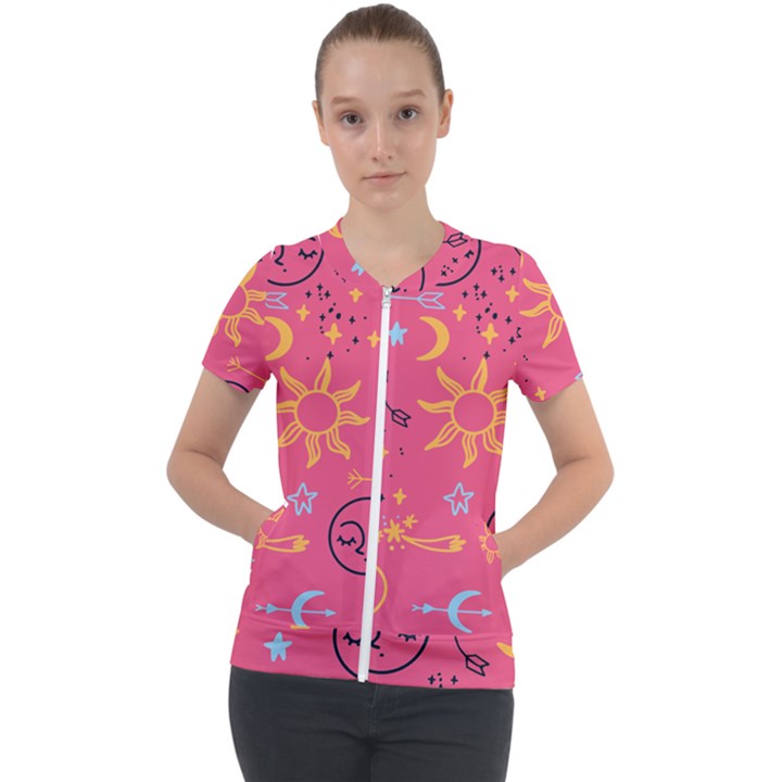 Pattern Mystic Color Short Sleeve Zip Up Jacket