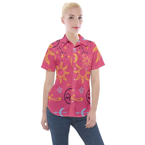 Pattern Mystic Color Women s Short Sleeve Pocket Shirt by alllovelyideas