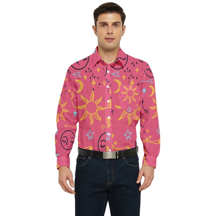 Pattern Mystic Color Men s Long Sleeve Pocket Shirt 