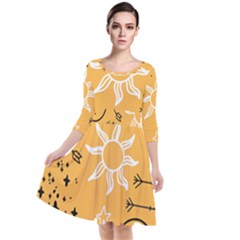 Pattern Mystic Color2 Quarter Sleeve Waist Band Dress