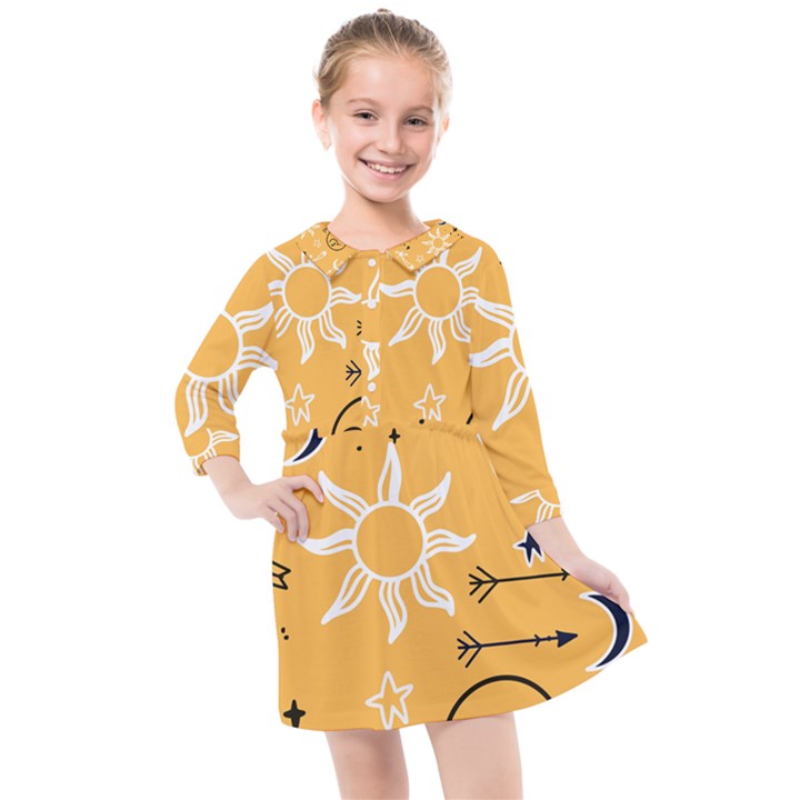 Pattern Mystic Color2 Kids  Quarter Sleeve Shirt Dress