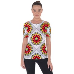 Mandala Modern Forme Geometrique Shoulder Cut Out Short Sleeve Top by byali