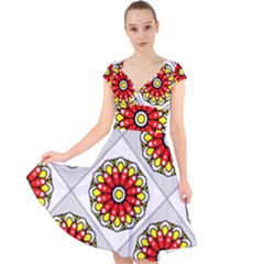 Mandala Modern Forme Geometrique Cap Sleeve Front Wrap Midi Dress by byali