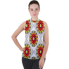 Mandala Modern Forme Geometrique Mock Neck Chiffon Sleeveless Top