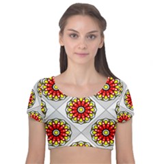 Mandala Modern Forme Geometrique Velvet Short Sleeve Crop Top  by byali