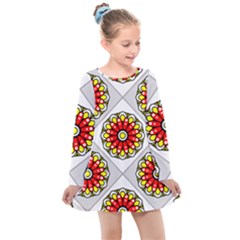 Mandala Modern Forme Geometrique Kids  Long Sleeve Dress by byali