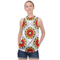 Mandala Modern Forme Geometrique High Neck Satin Top by byali