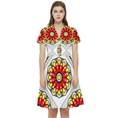 Mandala Modern Forme Geometrique Short Sleeve Waist Detail Dress