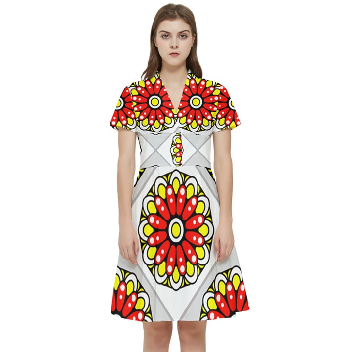 Mandala Modern Forme Geometrique Short Sleeve Waist Detail Dress