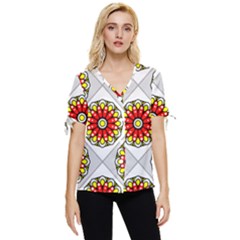 Mandala Modern Forme Geometrique Bow Sleeve Button Up Top