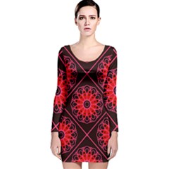 Mandala Colore Abstraite Long Sleeve Velvet Bodycon Dress by byali