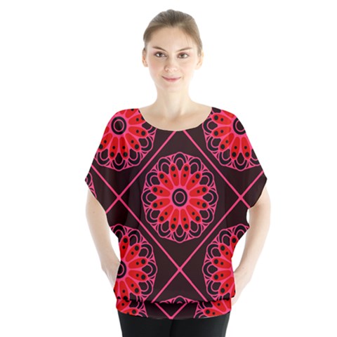 Mandala Colore Abstraite Batwing Chiffon Blouse by byali