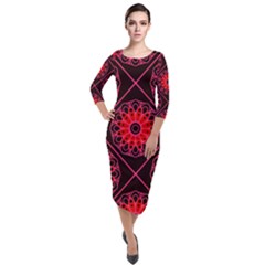 Mandala Colore Abstraite Quarter Sleeve Midi Velour Bodycon Dress by byali