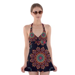 Colored Mandala Dark 2 Halter Dress Swimsuit  by byali