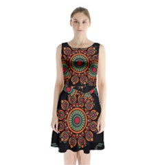 Colored Mandala Dark 2 Sleeveless Waist Tie Chiffon Dress by byali