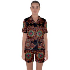 Colored Mandala Dark 2 Satin Short Sleeve Pajamas Set by byali