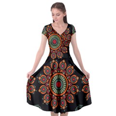 Colored Mandala Dark 2 Cap Sleeve Wrap Front Dress by byali