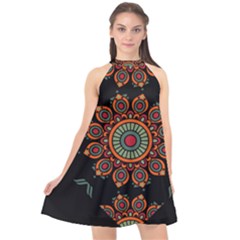 Colored Mandala Dark 2 Halter Neckline Chiffon Dress  by byali