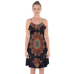 Colored Mandala Dark 2 Ruffle Detail Chiffon Dress by byali