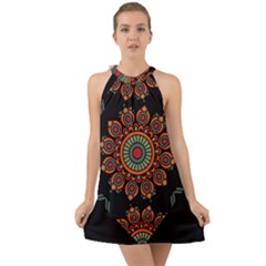 Colored Mandala Dark 2 Halter Tie Back Chiffon Dress by byali