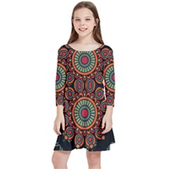 Colored Mandala Dark 2 Kids  Quarter Sleeve Skater Dress