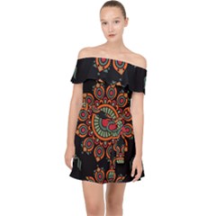 Colored Mandala Dark 2 Off Shoulder Chiffon Dress by byali