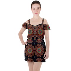 Colored Mandala Dark 2 Ruffle Cut Out Chiffon Playsuit by byali