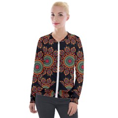 Colored Mandala Dark 2 Velvet Zip Up Jacket by byali