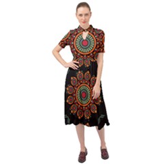 Colored Mandala Dark 2 Keyhole Neckline Chiffon Dress by byali