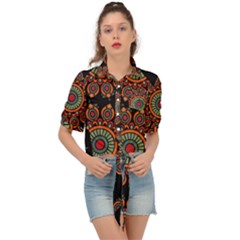 Colored Mandala Dark 2 Tie Front Shirt  by byali