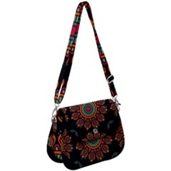 Colored Mandala Dark 2 Saddle Handbag by byali